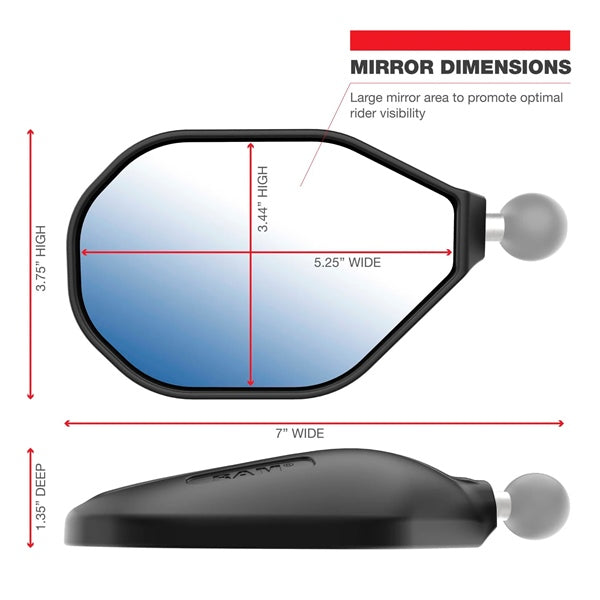 RAM MOUNT Mirror Tough-Mirror Kit - M10-1.25 Bases Long with adapter