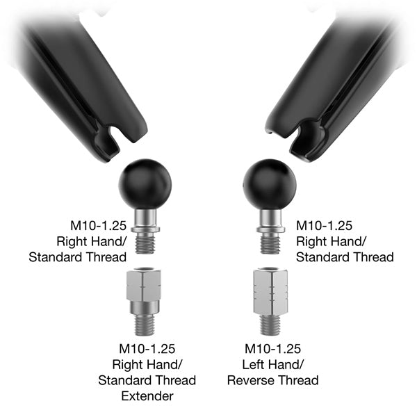 RAM MOUNT Mirror Tough-Mirror Kit - M10-1.25 Bases Long with Reverse adapter