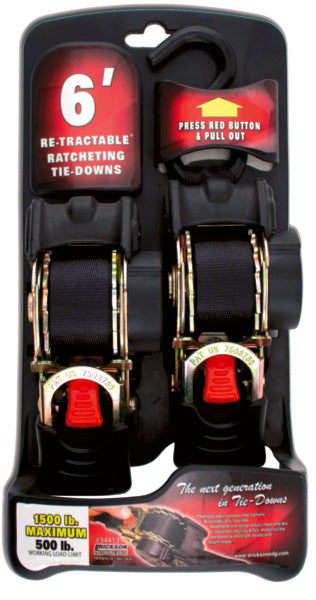 ERICKSON Black Re-tractable Tie-Down 6' - 1500 lbs