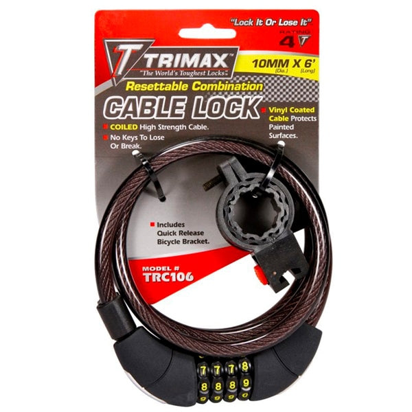 Trimax Coiled Resettable Combination Cable Lock with Bracket