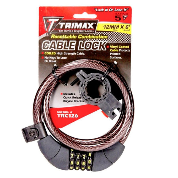 Trimax Coiled Resettable Combination Cable Lock with Bracket