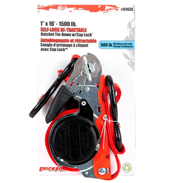 ERICKSON Ratchet Tie-Down with Cap Lock 16' - 1500 lbs