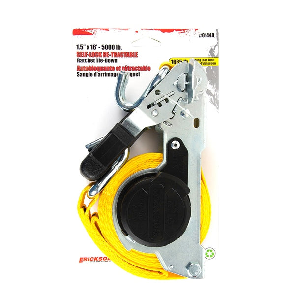 ERICKSON Self-Lock Re-Tractable Ratchet Tie-Down 16' - 5000 lbs