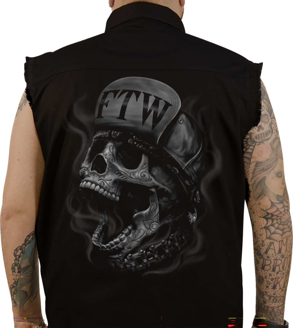 FTW Skull Printed Sleeveless Button Down Shirt