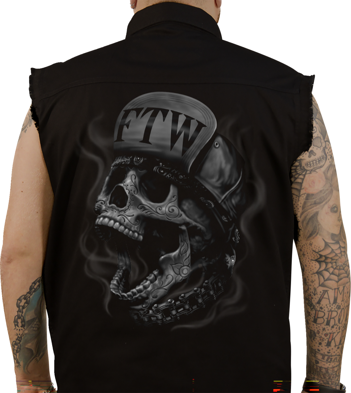 FTW Skull Printed Sleeveless Button Down Shirt
