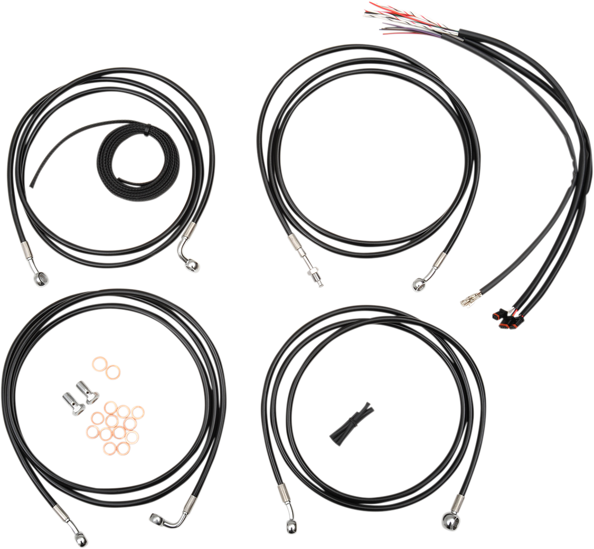 Complete Black Vinyl Braided Handlebar Cable/Brake Line Kit
