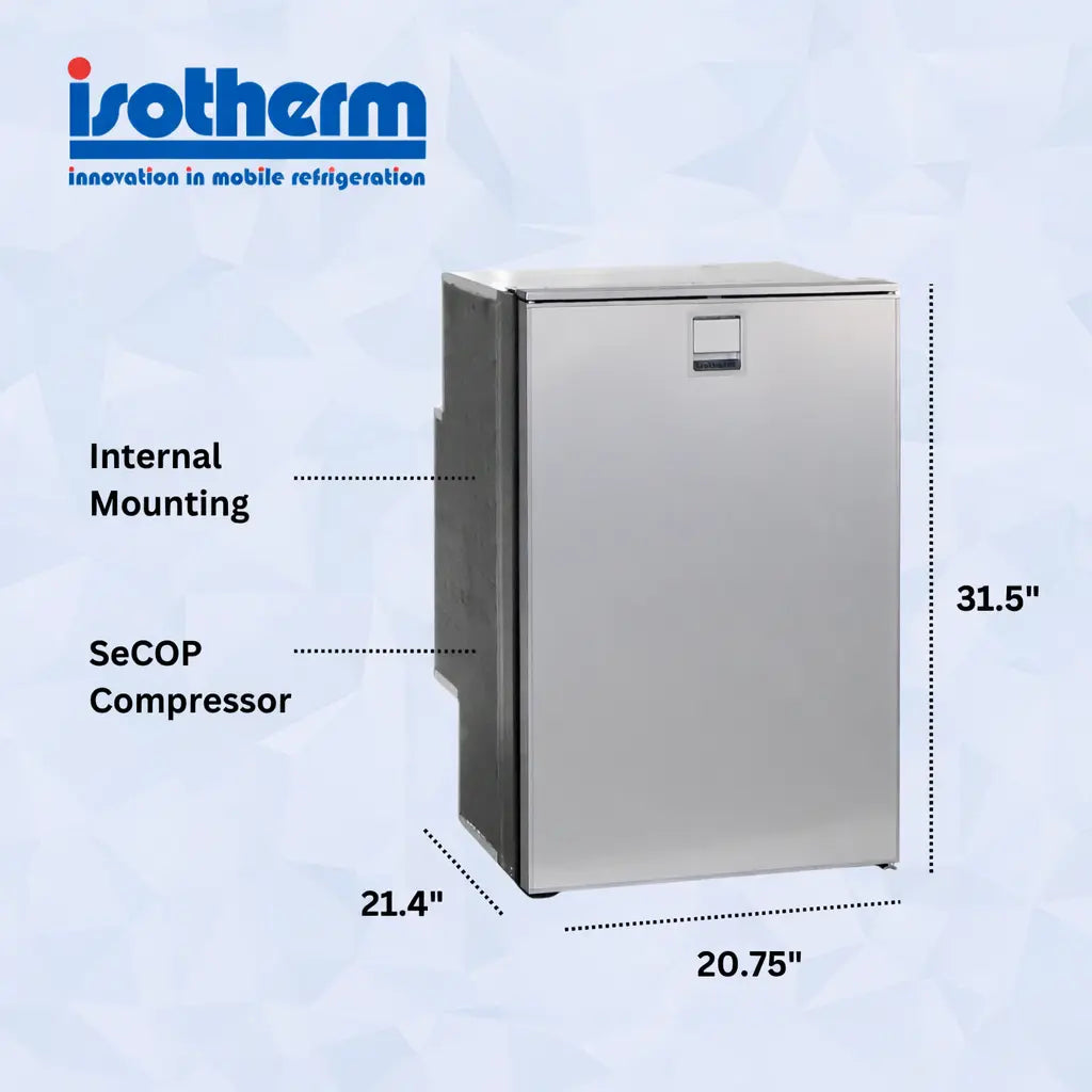 Isotherm F115RSBAS7 Freeline 115 Silver Elegance RV AC/DC Electric Refrigerator/Freezer - 4.1 Cube Feet