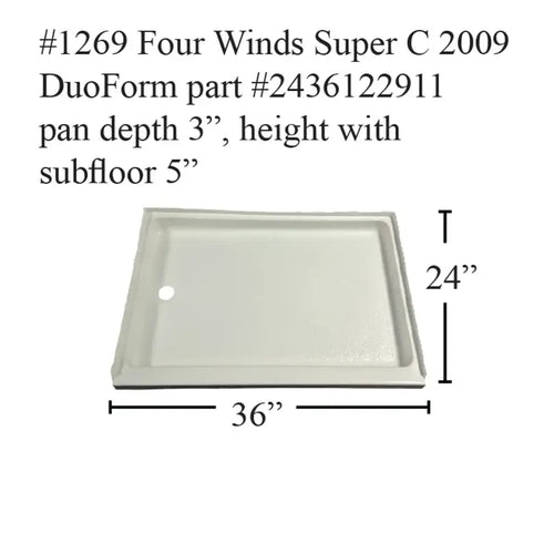 #1269 Thor RV Fiberglass Shower Pan 36x24 Inch