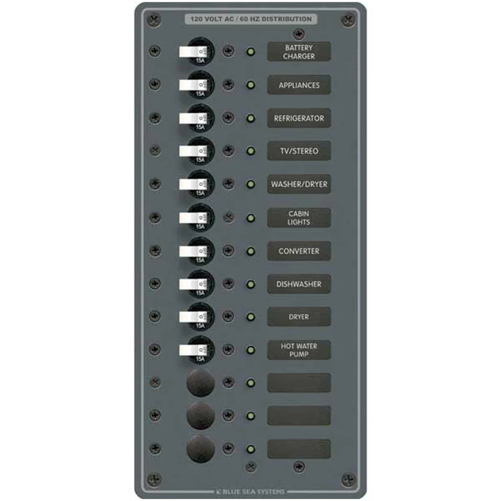 Blue Sea Systems 120V Panel AC 11 Circuit + Main - Blue Sea